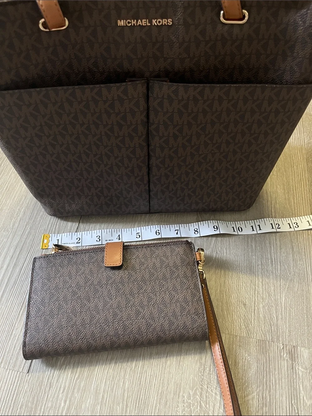 Michael Kors Brown MK Logo Tote with Tan Trim
